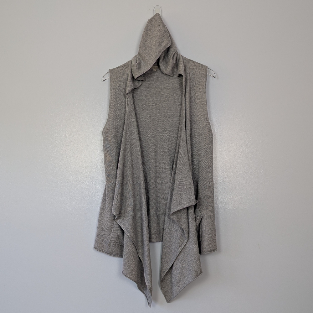 Joan Vass Gray Hooded Women's Sweater Vest Medium
